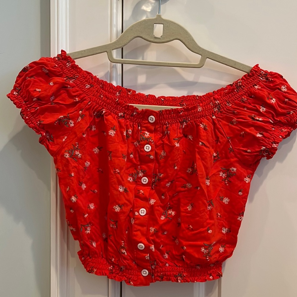 LA Hearts orange and floral off the shoulder top size medium